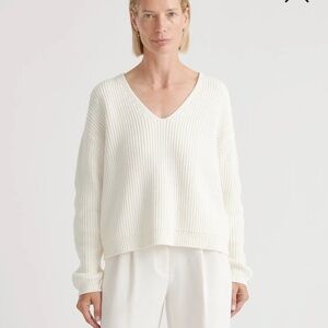 Quince 100% Organic Cotton Fisherman V-Neck Sweater in Ivory